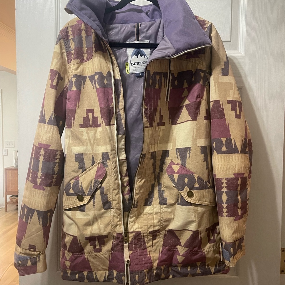 Burton Beige and Purple Geometric Ski Jacket with Fur Hood - Picture 5 of 7